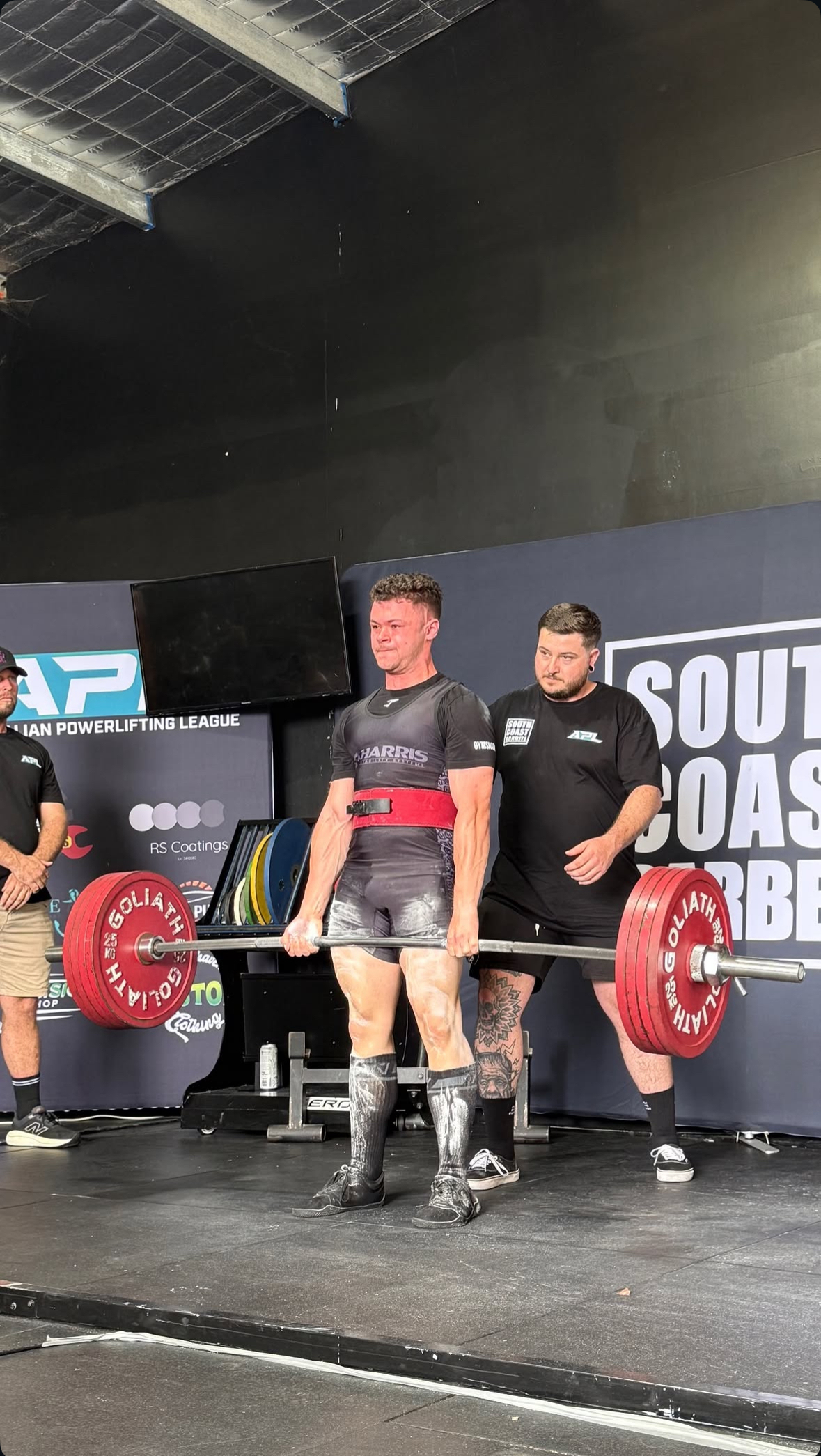 Tobin deadlifting at a powerlifting competition